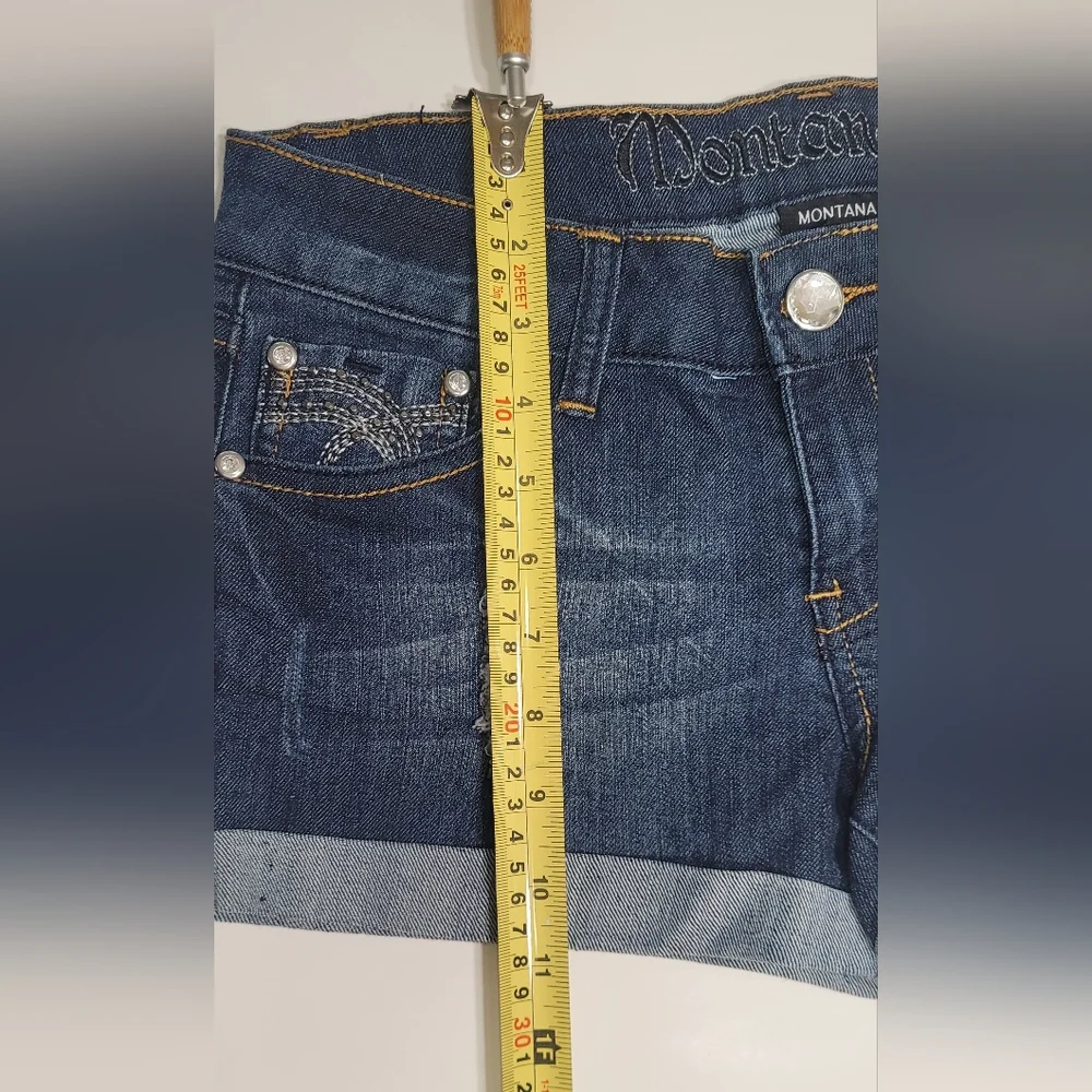 ❤️ MONTANA JEANS SHORTS LOW WAIST EMBELLISHED RHINESTONE.SIZE: 5/6 COLOR:  BLUE - Picture 9 of 14